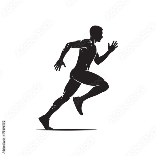 Dynamic sprinter runner black silhouette isolated on white background athletic individual in motion fitness training competition active lifestyle graphic illustration