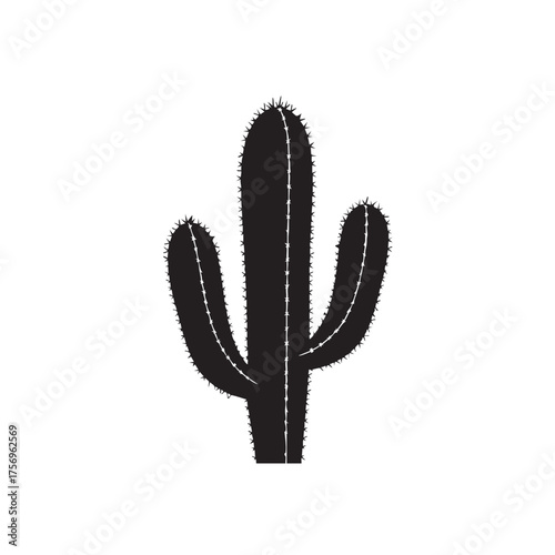 Iconic Saguaro Cactus Silhouette Desert Plant Symbol Vector Illustration Black and White Southwest Flora Design Element for Nature Graphics Minimalist Style