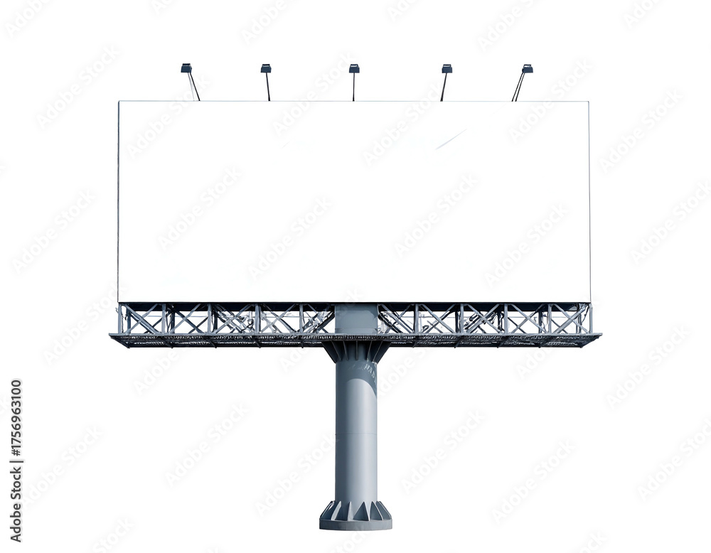 Obraz premium A large, empty roadside billboard with lighting fixtures against a solid black background