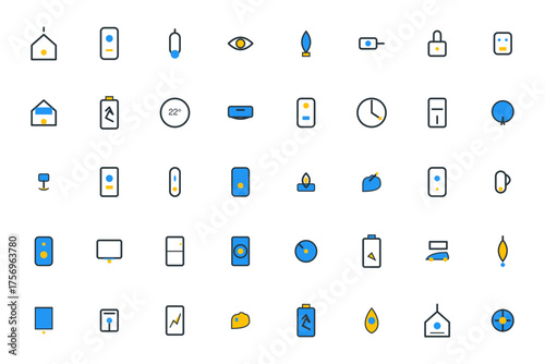 Smart Home and Energy Efficiency Icons – Automation, IoT Devices, and Eco Technology