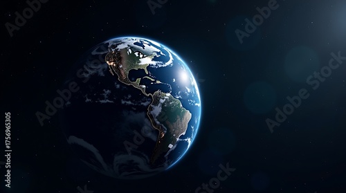 Earth and Moon from Space – Realistic Western Hemisphere View with Clouds, Light, and Celestial Depth