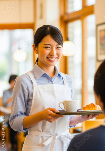 カフェで働く若い女性店員