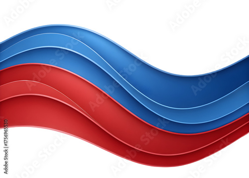 Abstract flowing wavy ribbons of red and blue colors creating a dynamic layered design isolated on transparent background