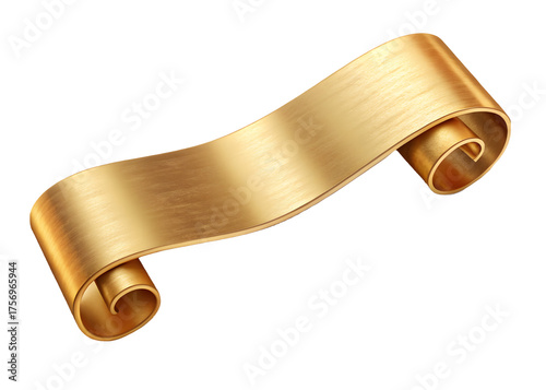 A luxurious golden scroll banner with curled ends perfect for adding elegant text or titles isolated on transparent background