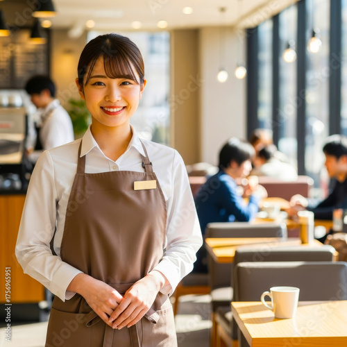 カフェで働く若い女性店員