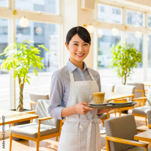 カフェで働く若い女性店員