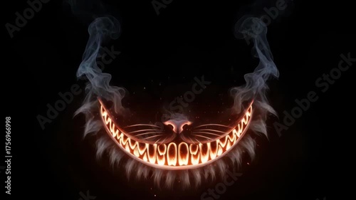 Glowing Cheshire Cat Grin with Smoke, Alice in Wonderland Inspired Abstract Art