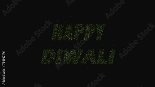 happy Diwali glow particles text animated on black background.