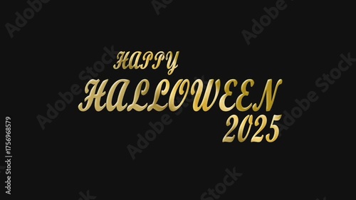 Golden Happy Halloween text animated on black background. 4k video