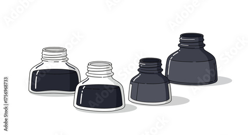 Four Ink Bottles of Various Sizes and Styles.