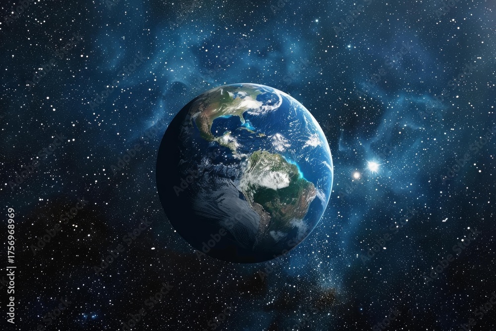 Fototapeta premium Earth rotating in the vastness of space, surrounded by countless stars and nebulae