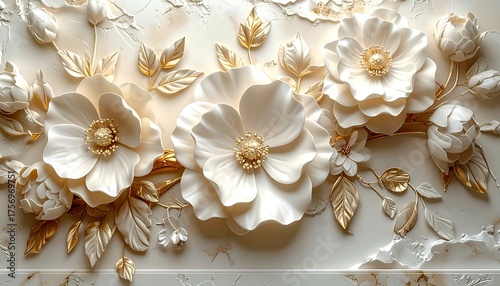 Luxurious cream and gold floral relief. Ornamental design