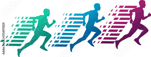 Dynamic Running Athlete Silhouette Vector Illustration in Motion Lines and Gradient Style