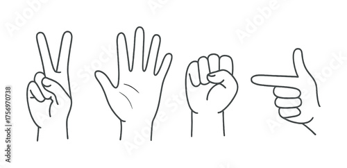 Wallpaper Mural Vector Line art of hand gestures including peace, open palm, fist, and finger point Torontodigital.ca