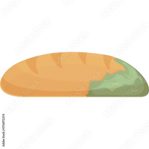 Loaf of bread with a green coating on one end isolated on a transparent white background detailed illustration