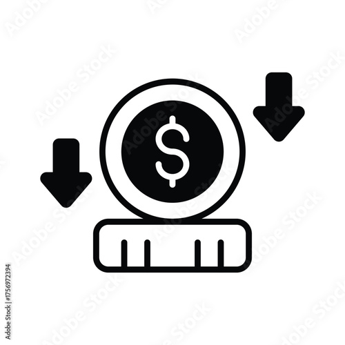 glyph icon showing money decline representing financial loss
