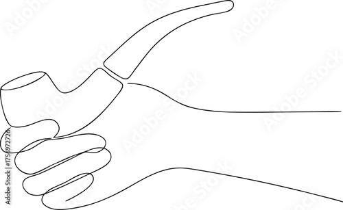Hand holding a smoking pipe continuous line drawing