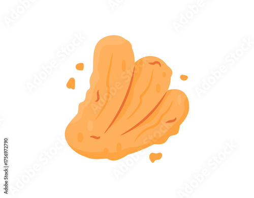 Fried banana illustration. Fried banana split with crispy flour. Food. Flat style design. White background.
