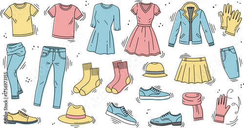 Collection of Clothing Items, Fashion and Style Illustration Design