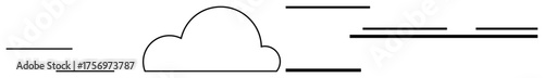 Simplified cloud with dynamic horizontal lines suggesting speed, data flow, and movement. Ideal for weather, technology, connectivity, cloud storage, simplicity, innovation abstract visual simple
