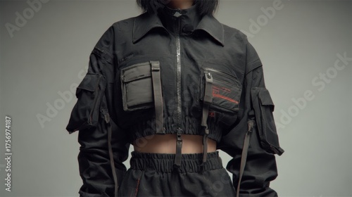a crop top street wear jacket with tech wear style. Almost like its 2077