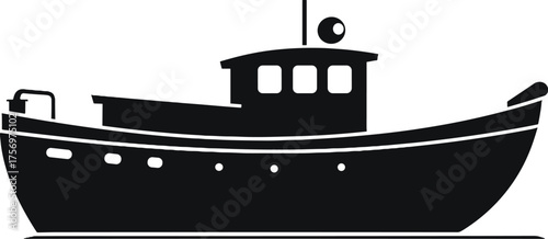Vector art of black silhouette of a fishing boat
