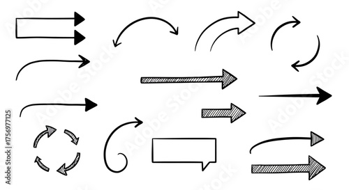 Collection of Hand Drawn Arrows and Shapes for Design Projects.