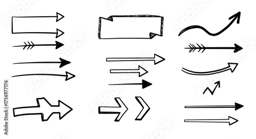 Collection of Hand Drawn Arrows and Shapes in Black and White.