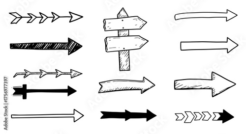Collection of Hand Drawn Arrows and Signpost Illustrations.