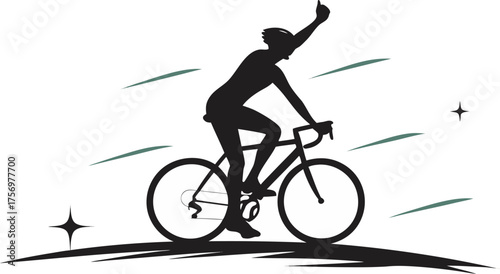 cyclist riding bike silhouette clean modern illus