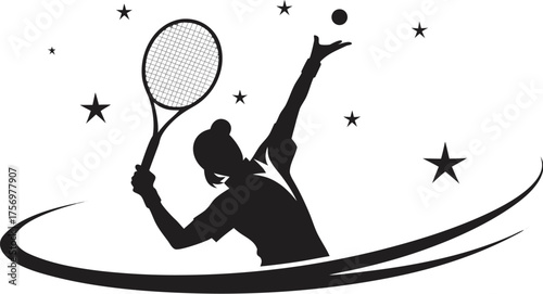 silhouette of tennis player hitting ball black an