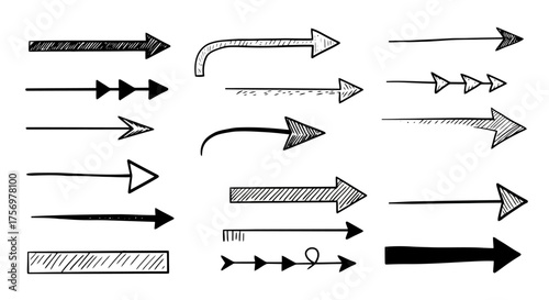 Collection of Hand Drawn Arrows in Various Styles and Directions.