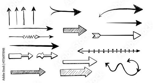 Collection of Hand Drawn Arrows in Various Styles and Directions.