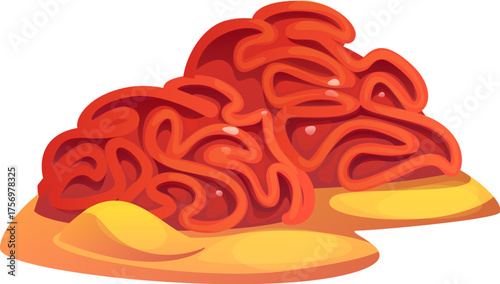 Cartoon ocean coral reef sponge, underwater seaweed. Coral reef undersea life vector plant or organism, ocean aquatic algae. Aquarium underwater or tropical sea seaweed with wavy curly red surface