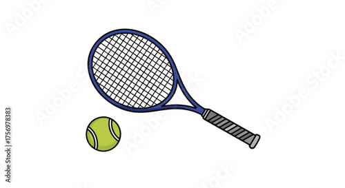 Tennis Racket and Ball Vector Illustration – Sport Equipment Gear Design Graphic Resource Flat