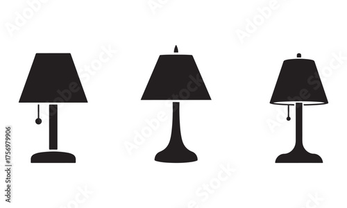 Three silhouette table lamps with different bases and shades