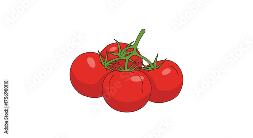 A cluster of ripe red tomatoes on a vine.