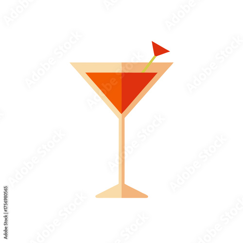 Flat design martini glass with orange liquid and red garnish