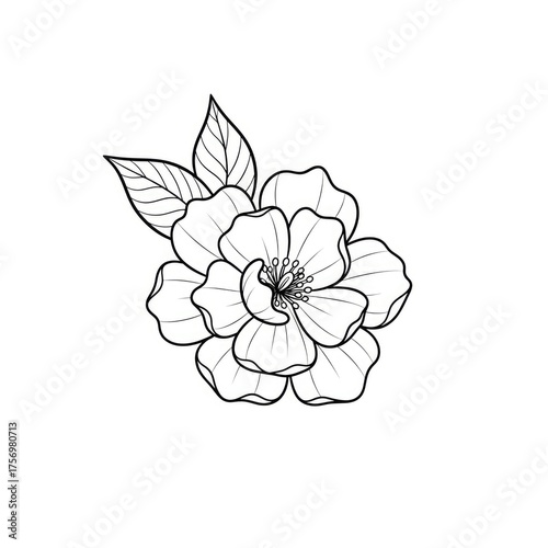 Delicate floral sketch isolated on white background