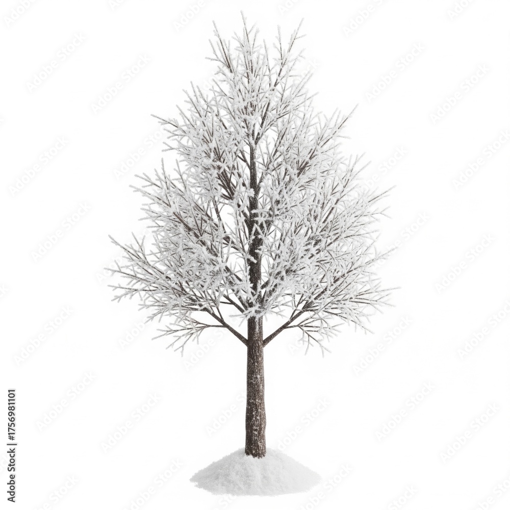 Obraz premium Snow Covered Tree With White Background Christmas Winter Season Scenery