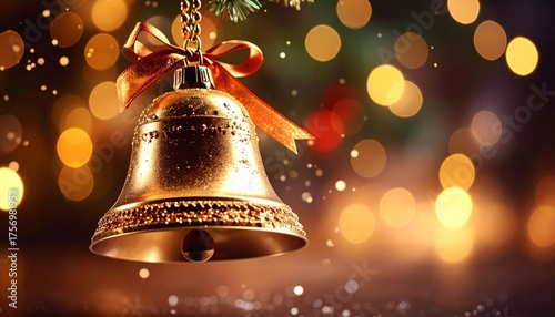 Wallpaper Mural Elegant Christmas Bell Ornament Adorned with Ribbon and Bokeh Lights Display Torontodigital.ca