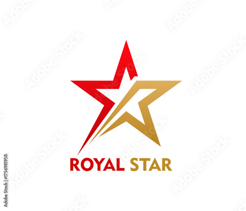 Royal gold and red star geometric icon or symbol. Business leadership award luxury sign, sport team success graphic vector symbol. Company star abstract icon or brand identity geometric emblem