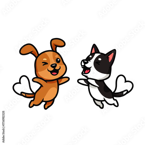 Adorable Cartoon Wedding Couple Kissing with Hearts and Flowers, Expressing Love and Romance on Their Special Day - Vector Illustration