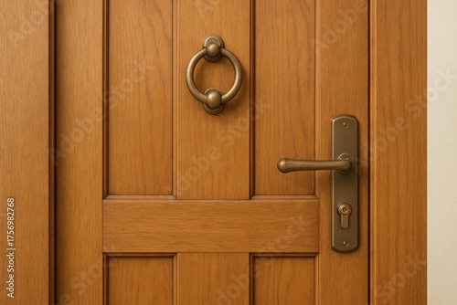 Wallpaper Mural Elegant Wooden Door with Classic Round Knob and Knockers, Perfect for Enhancing the Entrance of Any Home or Building Torontodigital.ca