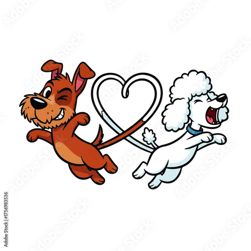 Adorable Cartoon Wedding Couple Kissing with Hearts and Flowers, Expressing Love and Romance on Their Special Day - Vector Illustration