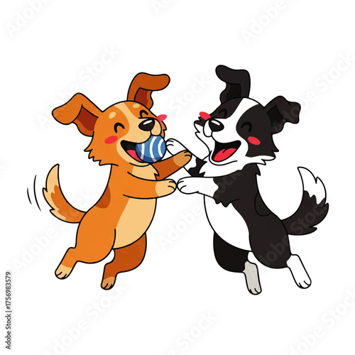 Adorable Cartoon Wedding Couple Kissing with Hearts and Flowers, Expressing Love and Romance on Their Special Day - Vector Illustration