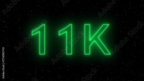 Neon 11k text effect against a starry night sky background, symbolizing milestones and achievements in a visually striking manner