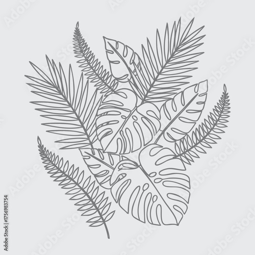 Hand drawn tropical leaves arrangement decorative botanical elements for design vector