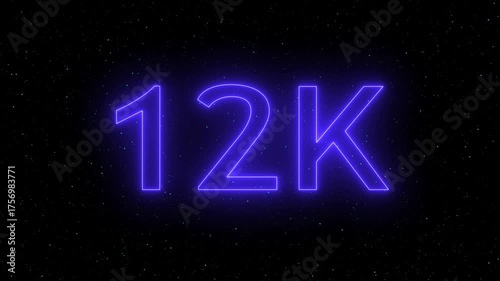 Neon 12k text effect against a starry night sky background, symbolizing milestones and achievements in a visually striking manner
