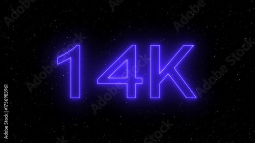 Neon 14k text effect against a starry night sky background, symbolizing milestones and achievements in a visually striking manner